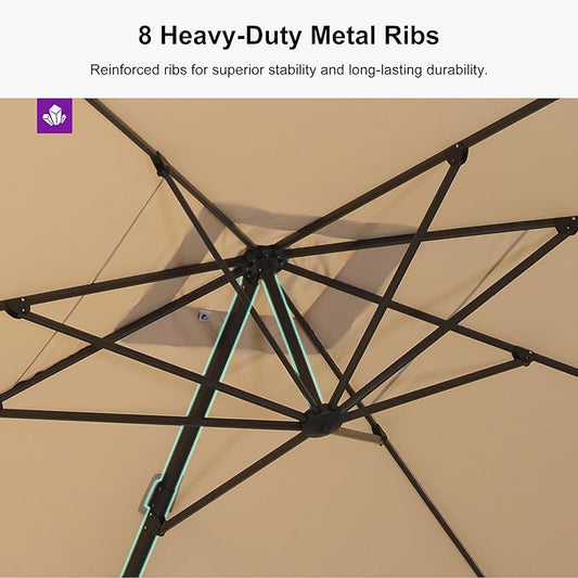PURPLE LEAF 9' X 11.5' Patio Cantilever Umbrella Outdoor Rectangle Adjustable Offset Umbrellas with 360-degree Rotation and 8 Heavy Duty Metal Ribs for Garden Deck Pool Beige