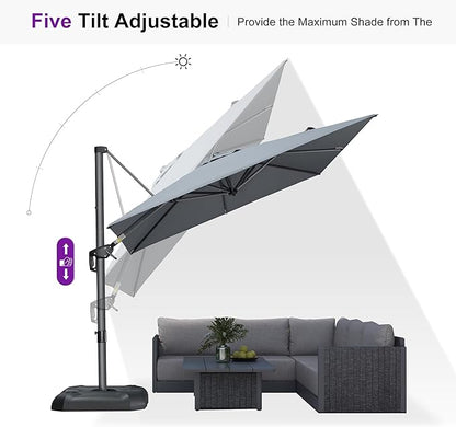 PURPLE LEAF 8 Feet Patio Umbrella Outdoor Cantilever Square Umbrella Aluminum Offset Umbrella with 360-degree Rotation for Garden Deck Pool Patio, Light Grey