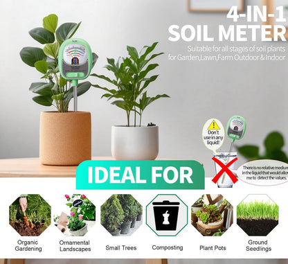 HSLGOVE 4-in-1 Soil Test Kit – Soil Moisture Meter, pH, Fertility & Sun-Light, No Battery Required, Large Dial Soil Tester for Indoor & Outdoor Gardening, Lawn, Farm – BabyGreen