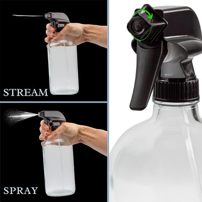 Cornucopia 32oz Glass Spray Bottles (2-Pack, Clear); Quart Bottles w/ 3-Setting Adjustable Trigger Sprayers; Includes Chalk Labels