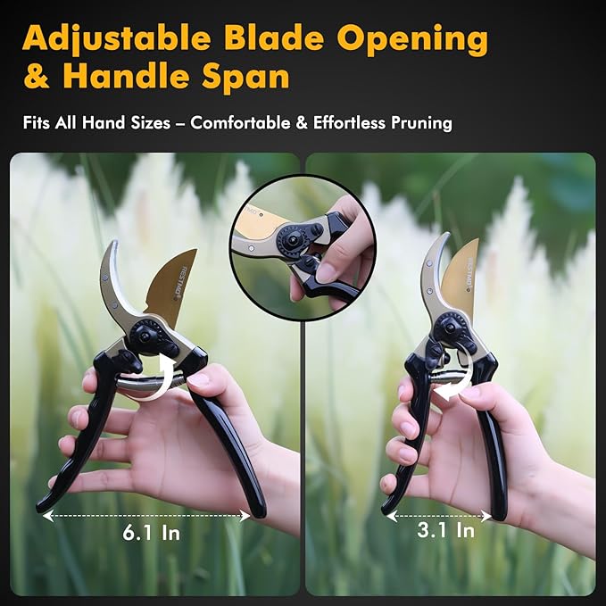 RESTMO 8.6" Professional Pruning Shears, Premium Titanium SKS5 Steel Blade for Long-Lasting Sharpness, Forged Aluminum Handles for Durability, Bypass Pruners for Gardening, Clippers & Scissor Tool
