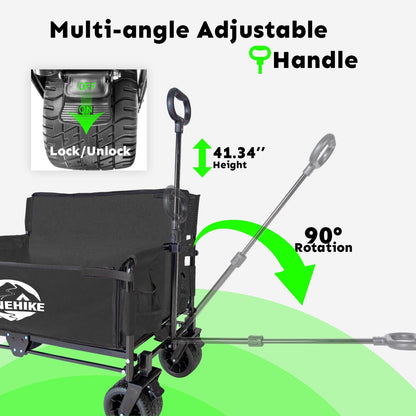 3-in-1 Large Collapsible Folding Wagon, BENEHIKE Foldable Beach Wagon with Rotated Wheels, 500lbs/225L Outdoor Utility Wagon Convert to Bench for Sand, Groceries, Camping, Sports, Shopping (Black)