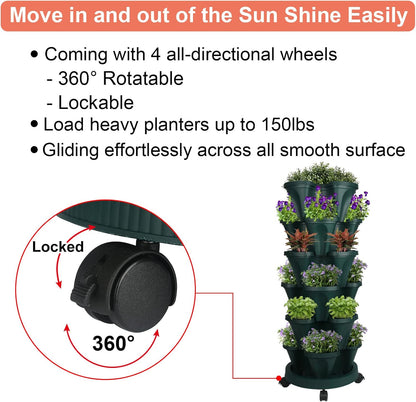 Vertical Planter 6 Tier Stackable Planters Garden Planters Strawberry Herb Flower and Vegetable Planter Indoor Outdoor Gardening Pots with Removable Wheels and Tools 2-Pack