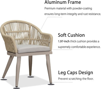 PURPLE LEAF 7 Pieces Patio Dining Set with Outdoor Aluminium Dining Table and Woven Rattan Chairs Modern Metal Furniture Cushions Sets for Garden Yard Indoor Decor Kitchen Champagne