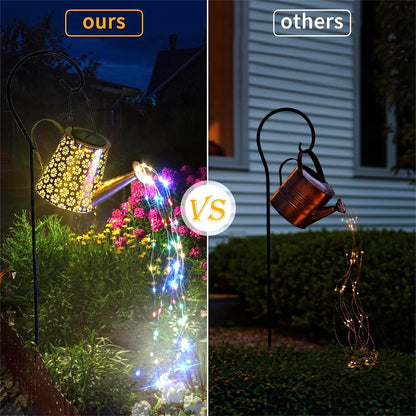 2 Pack Solar Watering Can Lights with Shepherd Hook, 8 Multi-Color Changing Modes, IP65 Waterproof, 60pcs String Lights for Outdoor Garden Pathway Lawn Patio Deck Walkway Courtyard