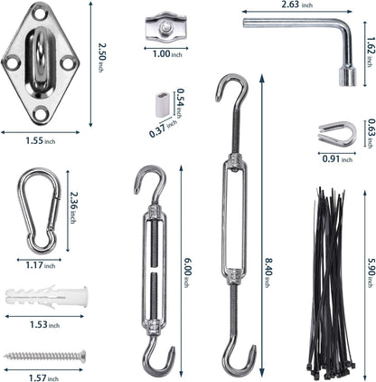 Shade Sail Hardware Kit 6 inch turnbuckles for Triangle Rectangle Sun Shade Sail Outdoor Installation turnbuckles for Cables Wire for Outdoor,Garden,Kitchen,Craft,118PCS