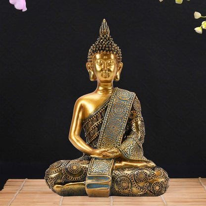 Nacome Meditating Seated Thai Buddha Statue Praying Collectibles Figurines,Zen Garden Buddha Sculpture-Indoor/Outdoor Decor for Home,Porch Yard Art Decoration,polyresin,Gold Buddah,Gift