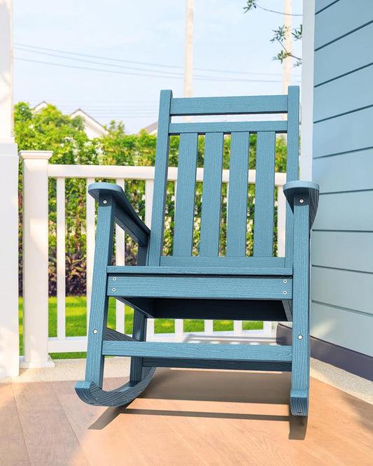 SERWALL Outdoor Rocking Chair, HDPE Rocking Chair for Adults, All Weather Porch Rockers for Lawn Garden, Navy