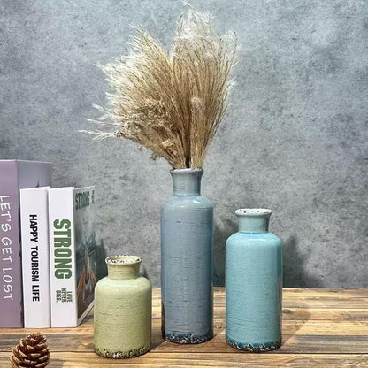 Ceramic Vase Set of 3,Small Rustic Vintage Decorative Vase for Home Decor,Modern Farmhouse Vases for Living Room,Table Shelf,Centerpieces,Fireplace and Entrance Decorative-Multicolor