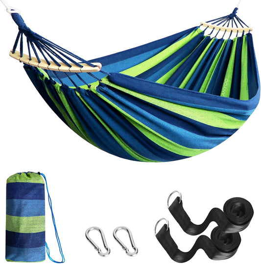 Anyoo Garden Cotton Hammock Comfortable Fabric Hammock with Spreader Bar Sturdy Hammocks Up to 450lbs Portable Lightweight Hammocks with Travel Bag for Camping Outdoor/Indoor Patio Backyard