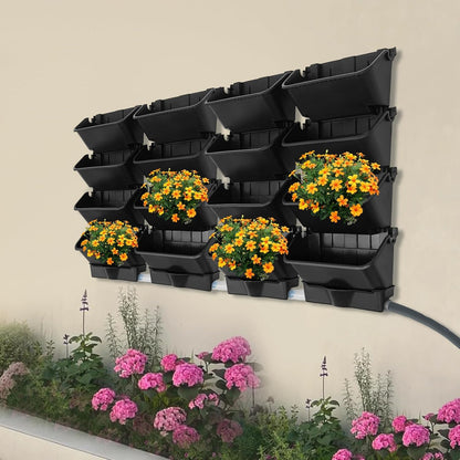 20 Pack Self Watering Wall Mounted Planter, Indoor and Outdoor Vertical Planter Wall Mounted Planter for Patio Outdoor Decor with Drainage Holes, Vertical Garden Planters for Indoor Plants- Black