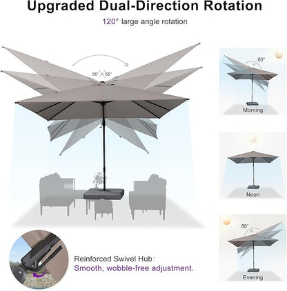 PURPLE LEAF 11.5' X 8' Left-right Tilting Outdoor Patio Umbrella Swivel Offset Cantilever Heavy Duty Rectangle Aluminum Umbrella with UV Resistant for Deck Pool Patio Backyard, Ash Mocha