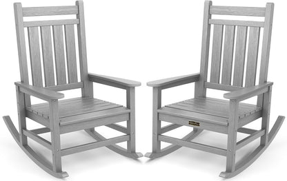 SERWALL Oversized Outdoor Rocking Chair Set of 2, HDPE Rocker for Adults, Patio Rocking Chairs for Porch, Sliver Gray