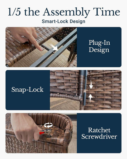 HILLGA Luxury Patio Furniture Set with 6-Inch Thick Cushions, High Back Outdoor Swivel Rocker Chairs, 2-Piece All Weather Conversation Set for Porch Deck Balcony Yard, Beige (V3)