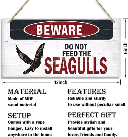 Warning Sign, Do Not Feed The Seagulls Seaside Beach Cafe Bar Metal Wall Warning Wood Plaque Sign, Funny Door Signs, Decorative Wood Hanging Suspension Plaque, Farmhouse Wooden Wall Decor