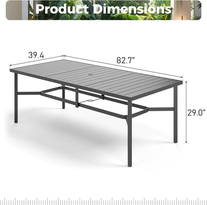 Outdoor Patio Dining Table for 8, 83" x 39" Rectangular Metal Patio Dining Table with 1.7" Umbrella Hole for Garden, Backyard and Porch