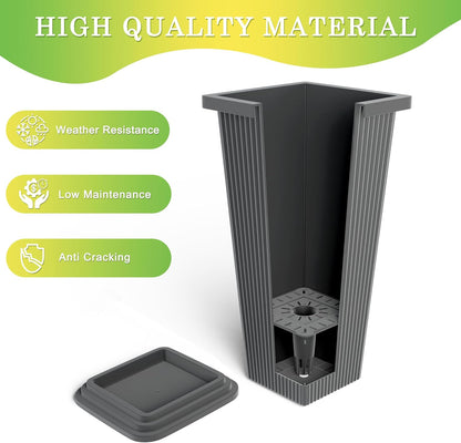 Set of 2 Tall Planters, 24" Large Indoor Outdoor Flower Pots with Tray, Modern Tapered Planters for Porch, Patio, Garden, Backyard