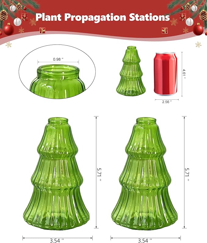 Nacome Christmas Tree Propagation Stations: 2PCS Plant Terrarium Glass Vases for Home Office Decor, for Plant Lovers Women Mom (Green)