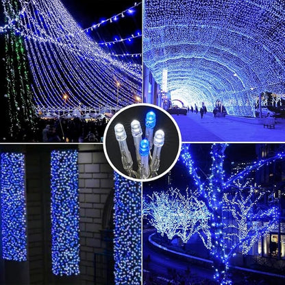 weillsnow 164 FT 500 LED Christmas Lights Outdoor, Waterproof Christmas Fairy Lights with Timer, Plug in Blue White LED String Lights with 8 Modes for Bedroom Wedding Party Xmas Decoration