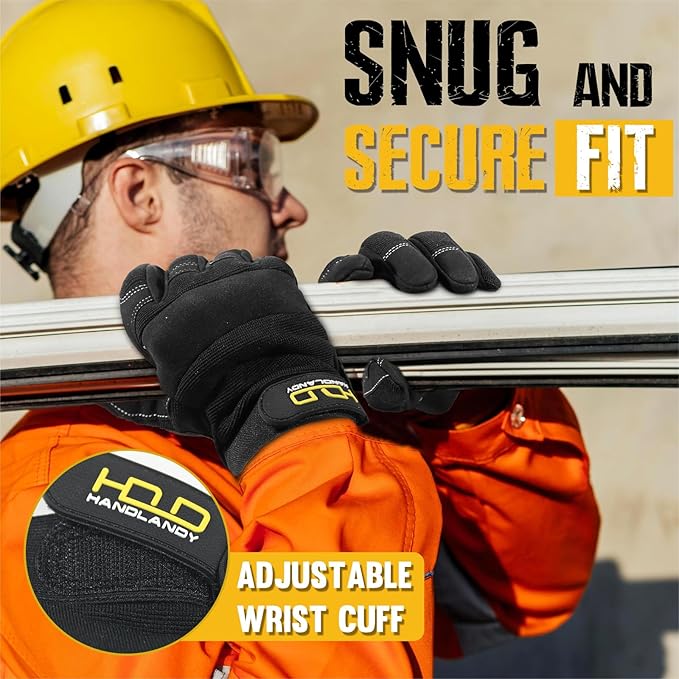 HANDLANDY Work Gloves for Men & Women, Utility Mechanic Working Gloves Touch Screen, Flexible Yard Work Gloves