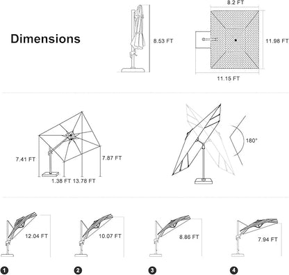 PURPLE LEAF 9' X 12' Swivel Outdoor Patio Aluminum Umbrella with Base Left-right Tilting Cantilever Offset Umbrella with UV Resistant Heavy Duty Fabric for Deck Pool Patio Backyard, Sand Dune