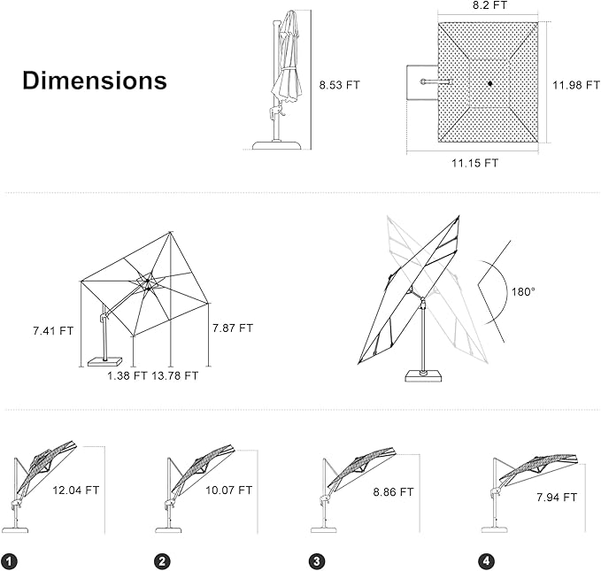 PURPLE LEAF 9' X 12' Swivel Outdoor Patio Aluminum Umbrella with Base Left-right Tilting Cantilever Offset Umbrella with UV Resistant Heavy Duty Fabric for Deck Pool Patio Backyard, Pebble Grey