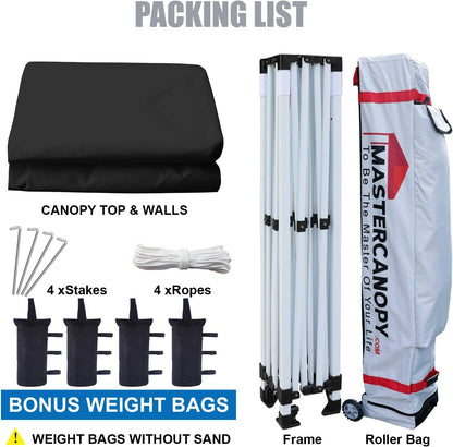 MASTERCANOPY Heavy Duty Pop-up Canopy Tent with Sidewalls (10x15,Black)