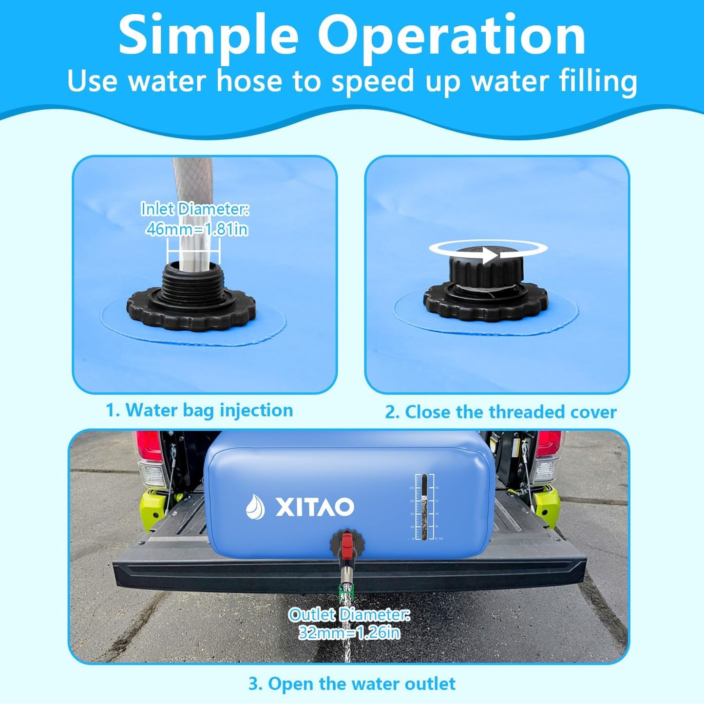 XITAO 63Gal Large Capacity Water Storage Bladder Containers w/Water Level Indicator Portable Foldable Emergency Water Tank Bag for RVs, Drought Resistance, Fire Prevention, Agricultural Irrigation