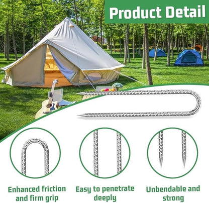 Rebar-Stakes-12-Inch, Ground Stakes Heavy Duty U-Hook Galvanized Anti-Rust Heavy Duty Ground Anchors for Garden Dog Fence Chicken Coop Christmas Decorations Deer Fence 12pcs