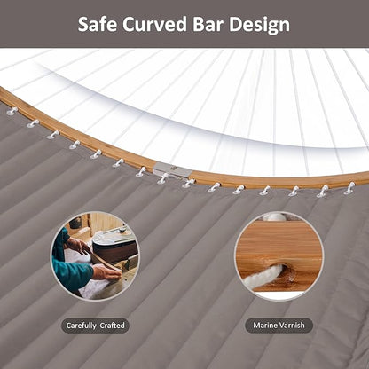 SUNCREAT Hammocks Portable Hammock with Frame, Backyard Double Hammock with Curved Spreader Bar, Brown