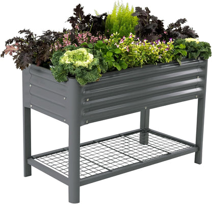 Elevated Raised Garden Bed-V Series, 2' x 4' Garden Beds with Legs & Storage Rack for Patio Porch, 700 Lbs Weight Capacity, Outdoor Planter Boxes for Gardening Herbs Vegetables Flowers, Modern Gray