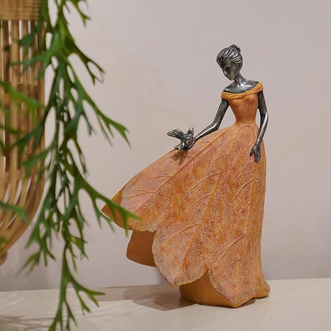 Guichifun Fairy Statue Collection Home Decoration - Orange Leaf Angel Girls Resin Fall Christmas Decor for Outside or Inside Rustic Garden Outdoor Yard Decorations Figurines Gift 8.5 x 5.25 x 12 Inch