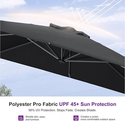 PURPLE LEAF 8 Feet Patio Umbrella Outdoor Cantilever Square Umbrella Aluminum Offset Umbrella with 360-degree Rotation for Garden Deck Pool Patio Black