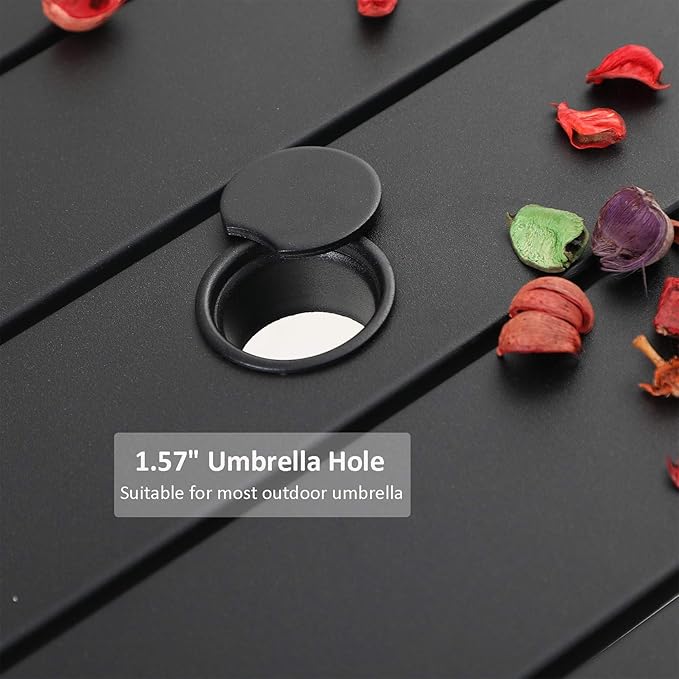 MFSTUDIO Patio Table and Chairs Set of 4, Round Outdoor Dining Set with Umbrella Hole, 5 Piece Patio Furniture Set for Deck/Backyard/Poolside/Garden