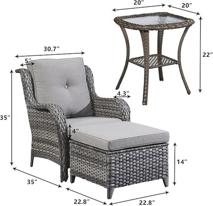 Rilyson Wicker Patio Furniture Set - 5 Piece Rattan Outdoor Sectional Conversation Sets with 2 Chairs,2 Ottomans and 1 Side Table for Porch Deck Garden(Mixed Grey/Grey)