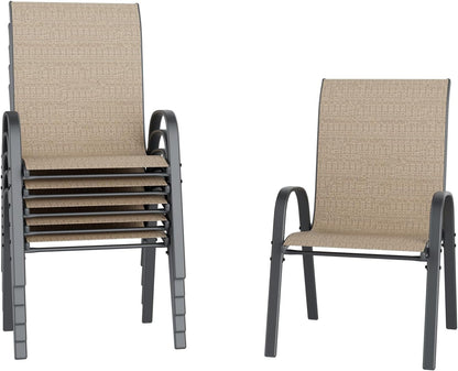 UDPATIO Patio Chairs Set of 6, Stackable Outdoor Dining Chairs with High Back, Breathable Textilene Fabric Outdoor Chair All Weather, 350LBS Capacity for Garden, Backyard (Brown)
