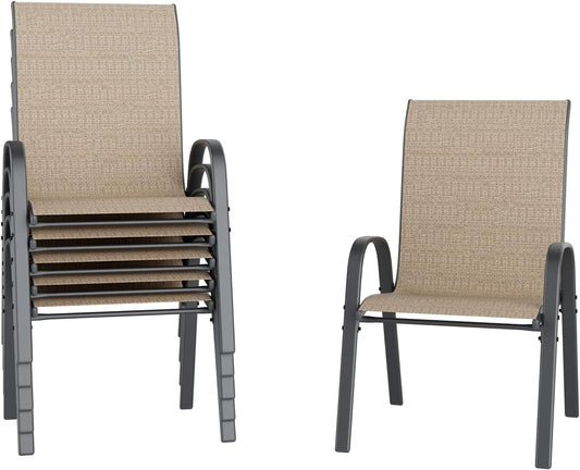 UDPATIO Patio Chairs Set of 6, Stackable Outdoor Dining Chairs with High Back, Breathable Textilene Fabric Outdoor Chair All Weather, 350LBS Capacity for Garden, Backyard (Brown)