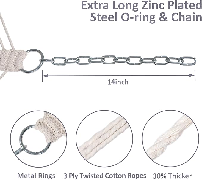 SUNCREAT Double Hammock, Extra Large Quilted Fabric Swing with Hardwood Spreader Bars & Detachable Pillow, Heavy Duty, Perfect for Indoor/Outdoor Patio, Deck, Yard, Gray Cloud