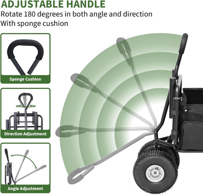 Fishing Cart Beach Cart Collapsible Wagon with 11”All Terrain Big Wheels,Heavy-Duty Garden Carts with 6 Holders and Storage Pocket for Outdoor,Fishing, Picnic