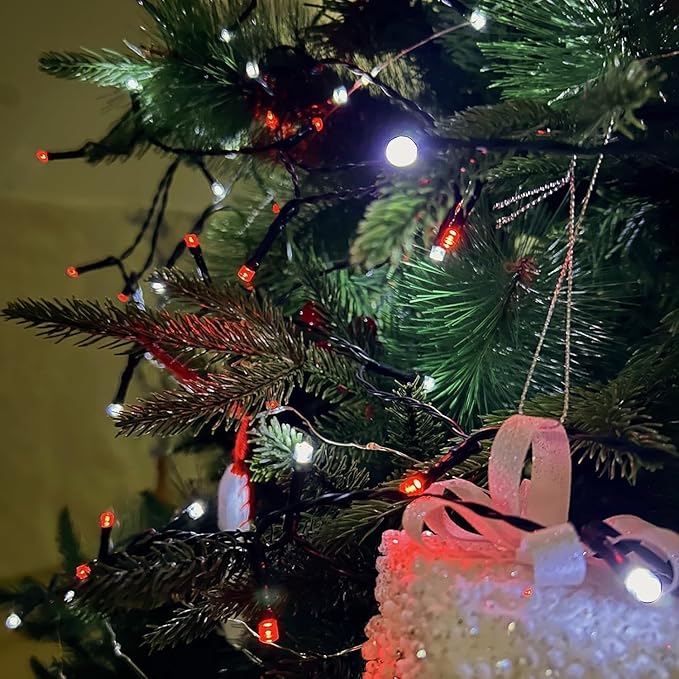 Connectable 240LED 88Ft 13Modes Christmas String Lights Outdoor Indoor | Extendable Green Wire Red & White Christmas Tree Lights with Timer | Twinkle Fairy Light Plug in for Xmas Tree (Red & White)