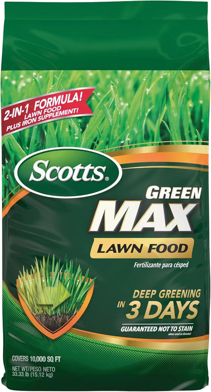 Scotts Green Max Lawn Food, Lawn Fertilizer Plus Iron Supplement for Greener Grass, 10,000 sq. ft., 33.33 lbs.