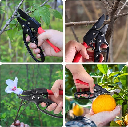 Ultra Sharp Germany Steel Pruning Shears - Cuts 3X Easier, Weak Hand Arthritis Snips, Rust-Resistant, Effortlessly 1-Inch Cut Capacity Garden Scissors, Ergonomic Handle (Reddish balck)