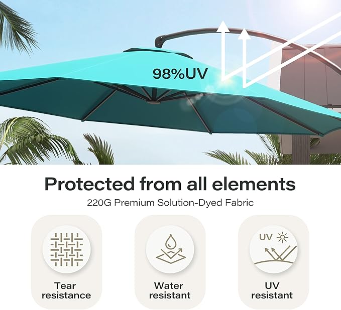 LAUSAINT HOME Outdoor Patio Umbrella with Base, 11 FT Deluxe Curvy Cantilever Umbrella Heavy Duty Offset Hanging Umbrella with 360° Rotation for Market, Pool, Garden, Backyard, Deck (Turquoise Blue)