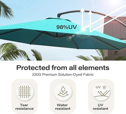 LAUSAINT HOME Outdoor Patio Umbrella with Base, 11 FT Deluxe Curvy Cantilever Umbrella Heavy Duty Offset Hanging Umbrella with 360° Rotation for Market, Pool, Garden, Backyard, Deck (Turquoise Blue)