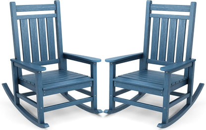 SERWALL Oversized Outdoor Rocking Chair Set of 2, HDPE Rocker for Adults, Patio Rocking Chairs for Porch, Blue