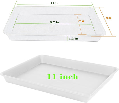 4 Pack Plant Saucer Tray Rectangular, Plant Saucers for Indoors, Heavy Sturdy Plastic Plant Drainage Trays, Plant Drip Trays for Pots, Seed Starter Growing Tray (11 x 9, Creamy White)