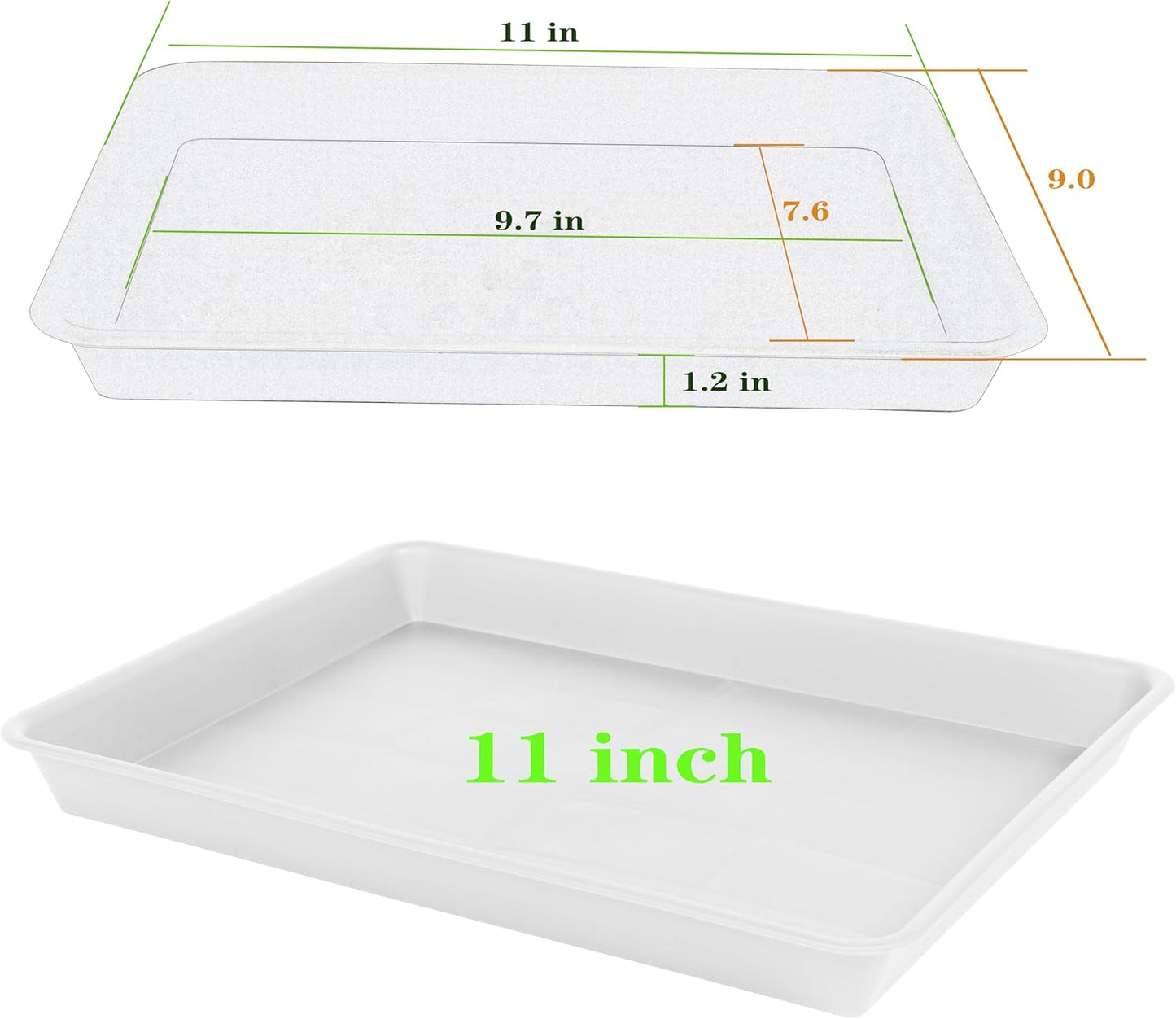 Plant Saucer Growing Tray, Seed Starter Tray Rectangular, Heavy Sturdy Plastic Plant Saucers Drainage Trays, Plant Drip Trays for Pots, Seed Starter Growing Tray (11 x 9 inch, 1 Pack)