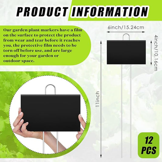 Landhoow 30 Pcs Large Garden Plant Markers Metal Plant Labels Sign 4'' x 6'' with 11'' Stake Weatherproof Waterproof Garden Sign for Outdoor Seedlings Herbs Vegetable Greenhouse, Black