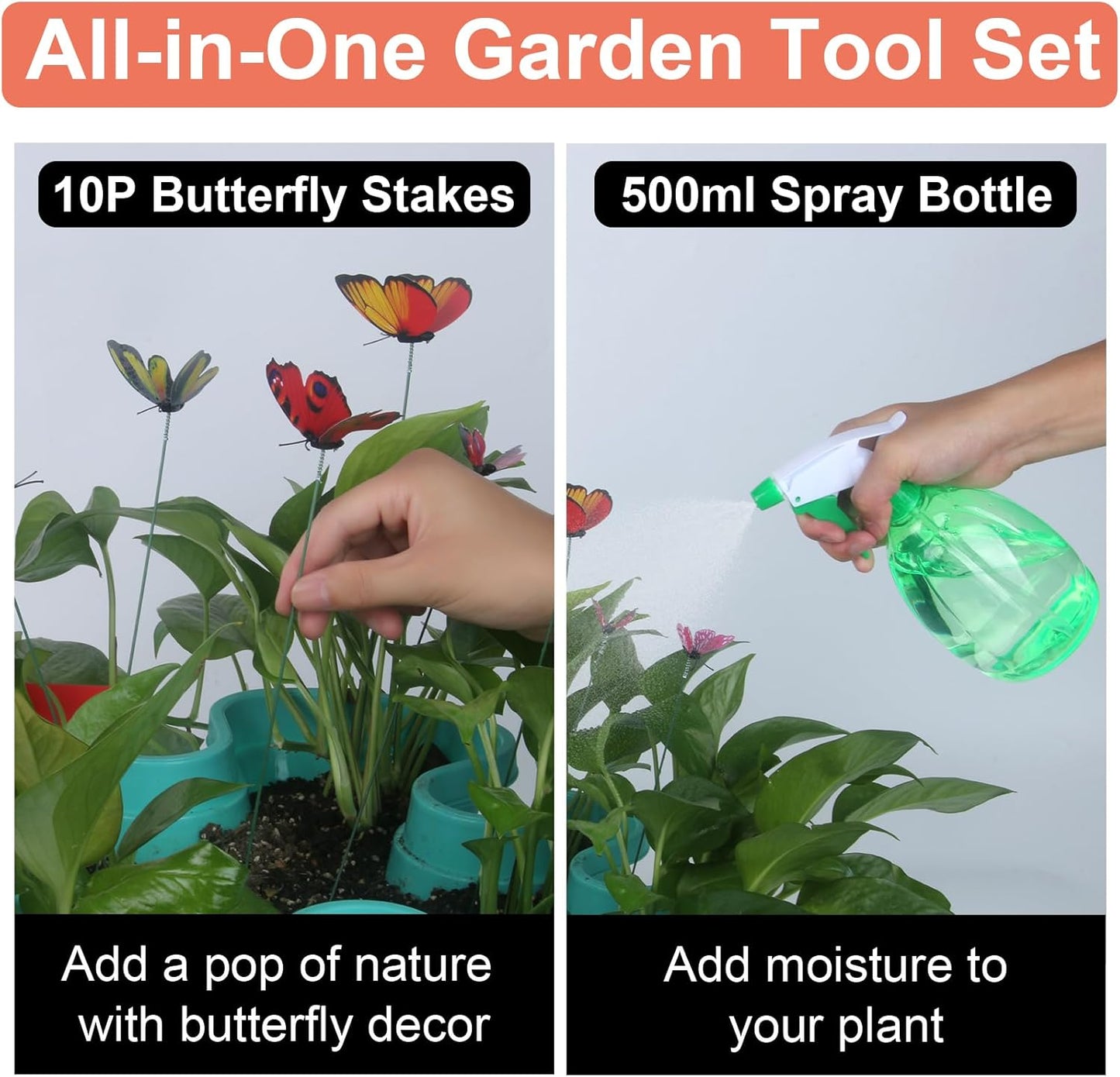 DUNCHATY Stackable Planter, Teal, 6 Tier Garden Tower, Self Watering, Indoor/Outdoor, with Garen Tool Set