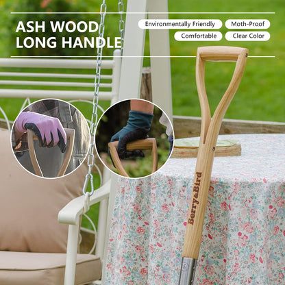 Berry&Bird Trenching Shovel, Garden Drain Spade Shovel with Wood Handle, 42.5" Stainless Steel Gardening Planting Spade, Heavy Duty Root Cutter Shovel Trench Shovel for Digging Transplanting & Edging